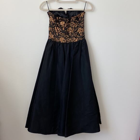 Gunne Sax Black Midi Dress with Floral Corset Style Top Size: S - Picture 4 of 9